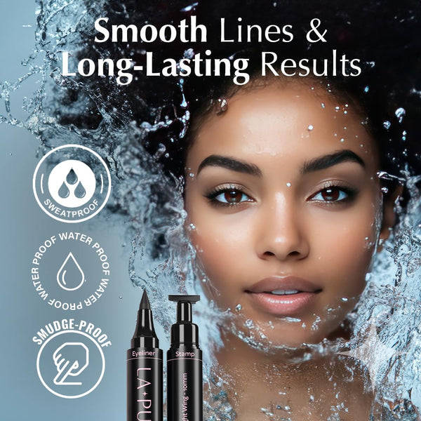 Waterproof Eyeliner Stamp - 2 Wingliner Black Make up Pens, Vamp Style Wing, Smudgeproof & Sweatproof, Perfect Cat Eye Look, Long Lasting Liquid