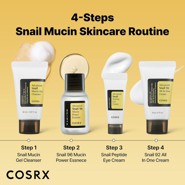 COSRX All about Snail Mucin Korean Skin Care Set, Mini Travel Essentials, Travel Size Gift Set with Snail Mucin Face Wash, Serum, Moisturizer &