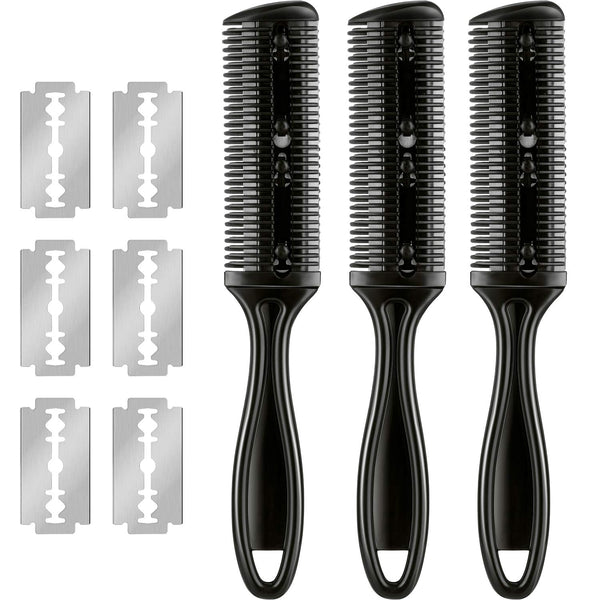 Maitys 3 Pcs Haircut Razor Comb Hair Cutting Comb with 12 Replacement Blades Double Edge Shaper for Salon & Home Styling Split Ends Trimmer Styler