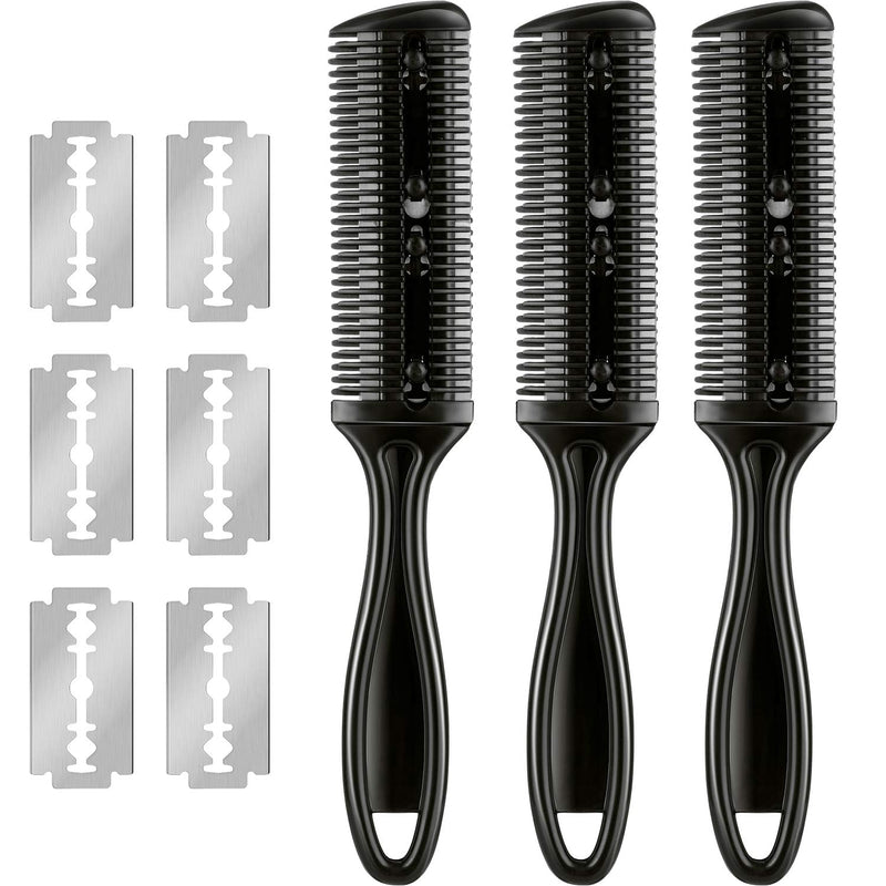 Maitys 3 Pcs Haircut Razor Comb Hair Cutting Comb with 12 Replacement Blades Double Edge Shaper for Salon & Home Styling Split Ends Trimmer Styler