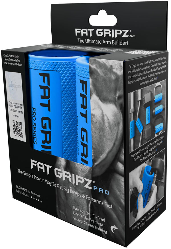 Fat Gripz - Thick Grips - Increased Muscle Fiber Activation - Bigger Arms (4x Men's Health Award Winner) NEW! Blue/Black
