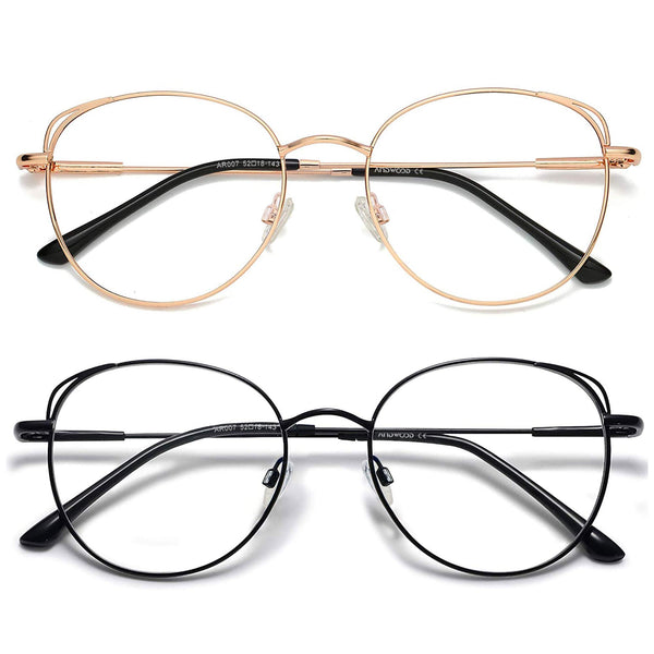 ANDWOOD Blue Light Blocking Glasses Women Cat Eye Computer Eyeglasses Metal Frame Hipster 2 Pack (2pack) Rose Gold + Black | Anti-blue Light Lens