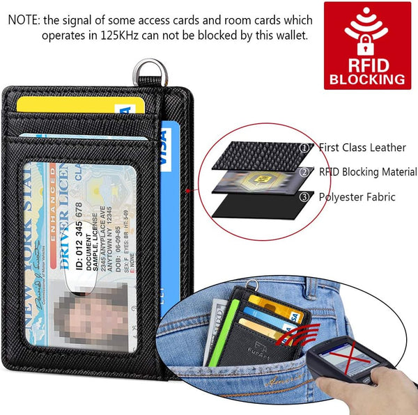 FurArt Slim Minimalist Wallet RFID Credit Card Holder for Men | slim minimalist compact rfid id window thin small Saffiano Black