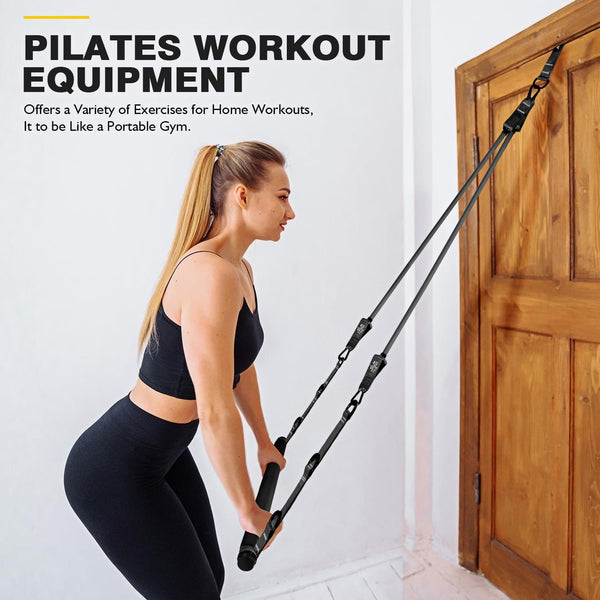 Pilates Bar Kit with Resistance Bands, Workout Equipment for Legs, Hip, Waist, Arm, Squats Exercise Equipment for Home Workouts, Adjustable