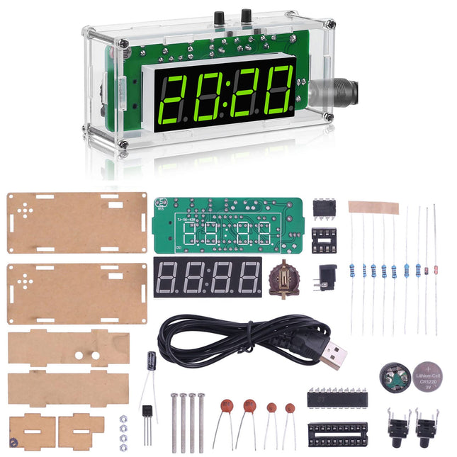 Mioyoow TJ-56-428 4-Digit Digital DIY Clock Kits with Acrylic Shell, DIY Alarm Clock Soldering Practice Kit for Students