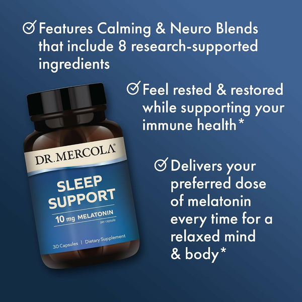 Dr. Mercola Sleep Support with Melatonin, 10 mg Melatonin Per Serving, 30 Servings (30 Capsules), Dietary Supplement, Supports Healthy Sleep and