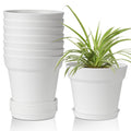 T4U Plant Pots Indoor 6 Inch 8 Pack, Plastic Flower Pots with Saucer White 6 inch White
