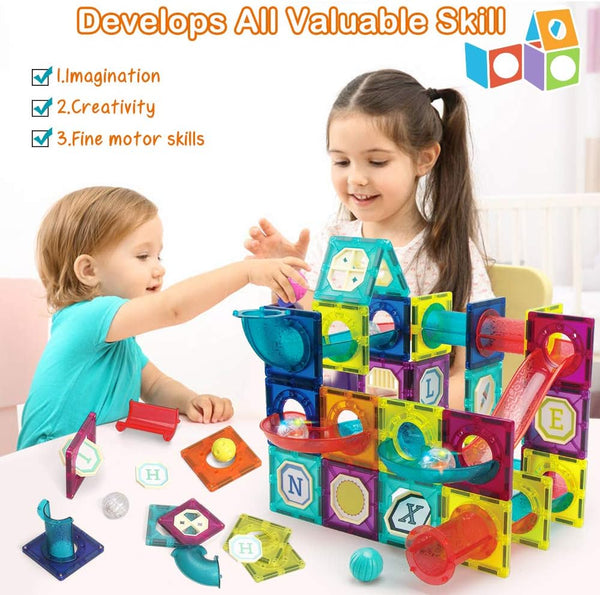 Magnetic Tiles,125 Piece Pipe Magnetic Blocks for Toddlers, 3D Clear Magnets Toys, STEM Toy Children Magnetic Tiles Building Set for Kids Boys