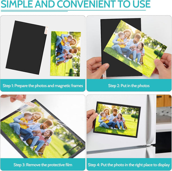 vivinin 12 Pack Magnetic Picture Frame, Magnetic Frame with Black Border, Magnetic Photo Frames for Refrigerator 4x6” Reusable, Refrigerator