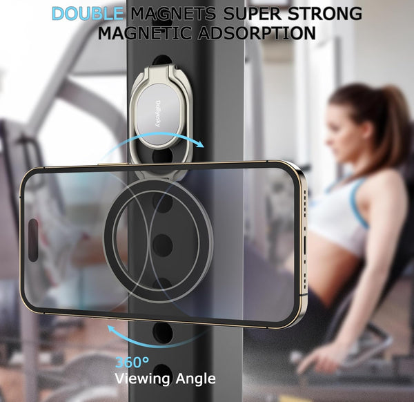 Magnetic Phone Ring Holder, Double Adjustable Gym Finger Ring Grip and Stand, Removable Phone Grip, for Iphone, Ipad and Smartphones, Compatible