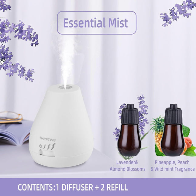 HAPPTWS Essential Oil Diffuser - Waterless Diffuser 3 Timer Settings Battery Pow