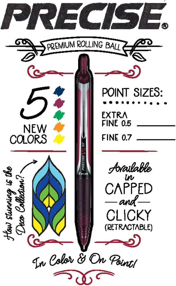 Pilot Precise V5 RT Refillable & Retractable Rollerball Pens, Extra Fine Point Pens 0.5 mm, Black, Pack of 2 - Ideal for School, Journaling &