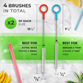 Heavy Duty Cleaning Brushes Set of 4 - Extra Long Straw Cleaners for Metal and Plastic Reusable Drinking Straws, to Clean Small Spaces, Sippy