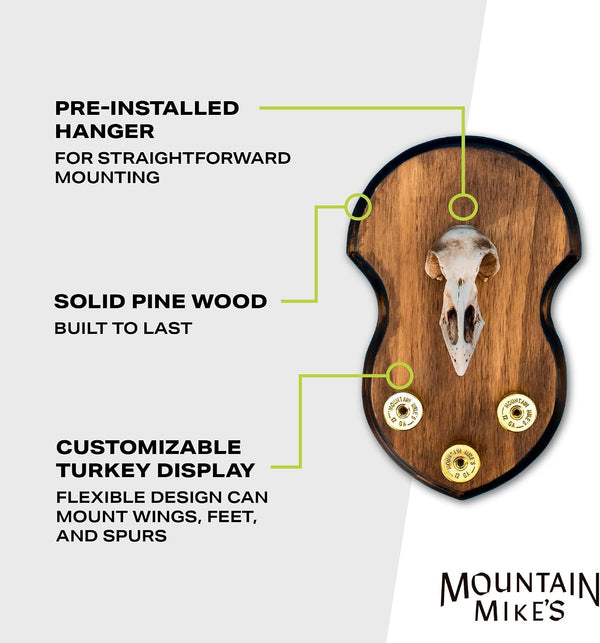Ultimate Turkey Plaque by Illusion | Turkey Mounting Kit | Rustic Wall Mount Display Plaque | European Turkey Skull Included | Turkey Beard, Fan,