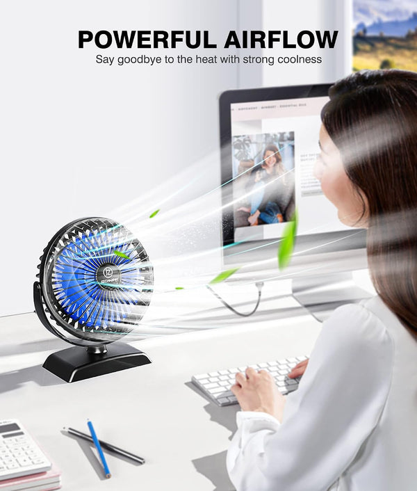 JZCreater USB Desk Fan, 2Pack USB Fan, 360 Rotation Desktop Fan with 3 Speed, Table Personal Cooling Fan, Quiet Mini Desk Fan, USB Powered, Small