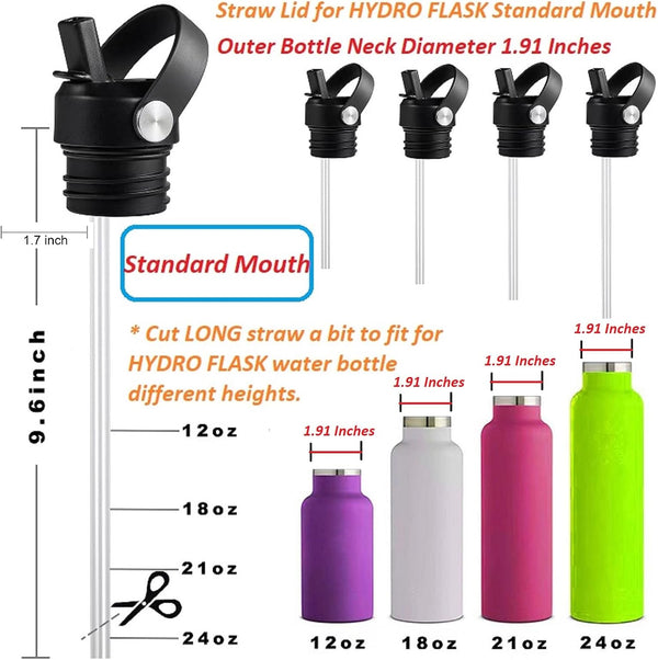 Replacement Straw Lid for Hydro Flask Standard Mouth 18-24 oz, BPA-Free Sport Cap with Soft Straw One-Hand Flip-Top for Sports/Hiking, Compatible