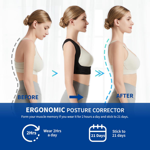 JMPOSE Back Posture Corrector for Women: Adjustable Shoulder Posture Brace Straightener Pain Relief (Black S/M)