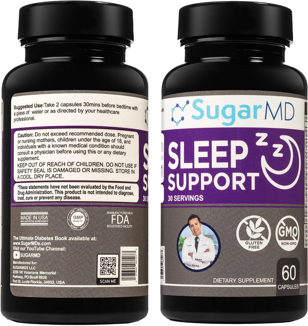 Sugarmd Sleep Support Supplement â€“ 60 Sleep Capsules with Lemon Balm, Valerian Root, Hops Extract, Chamomile Extract & Bioperine â€“ Non-Gmo &