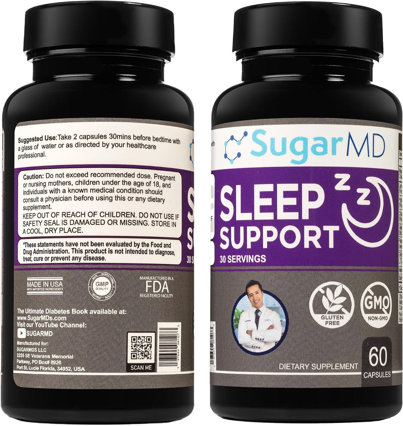 Sugarmd Sleep Support Supplement â€“ 60 Sleep Capsules with Lemon Balm, Valerian Root, Hops Extract, Chamomile Extract & Bioperine â€“ Non-Gmo &