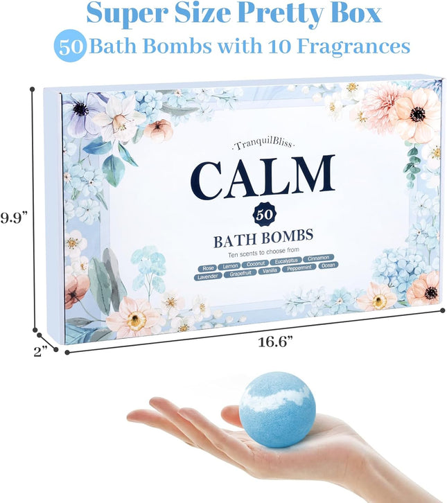 Bath Bombs Set with 10 Rich Scents, 50 PCS Bath Bombs for Women, Natural Bubble 