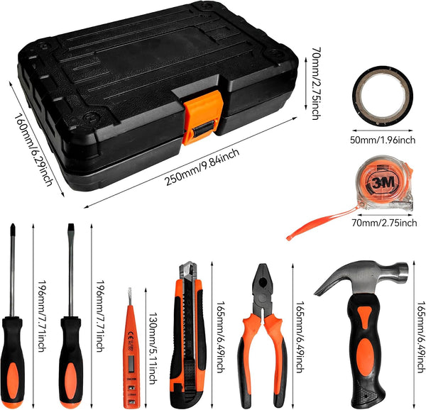 8 Piece Hand Tool Set, High Strength Steel Tools for Home Repair, Car Maintenance, Furniture Assembly with Convenient Storage Case, Basic Tool Kit