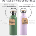 Bambaw Stainless Steel Single Wall Water Bottle, 24 oz, 750 ml, Reusable, Leakproof, Dishwasher Safe, BPA Free, Ideal for Travelling, Hiking, Yoga