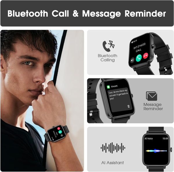 Smart Watch (Answer/Make Call): 1.85" Waterproof Fitness Trackers with 24-Hours Blood Pressure Heart Rate Spo2 Sleep Monitor Watches for Men