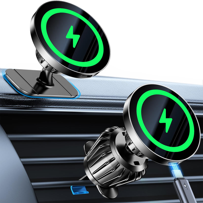 Kaistyle for MagSafe Car Mount Charger【Stronger Magnets】Magnetic Wireless Car Charger with Dashboard Pad Mounting Phone Holders for Your Car