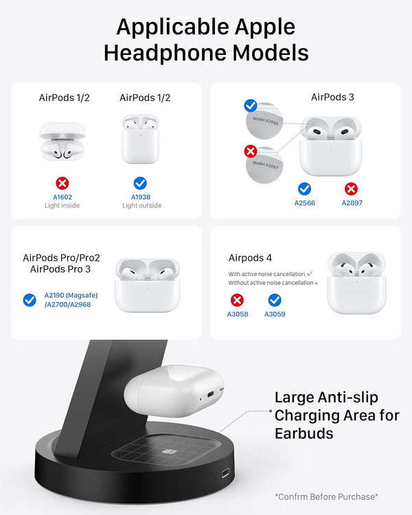 Anlmz 3 in 1 Charging Station for iPhone, Wireless Charger for iPhone 17 16e 16 15 14 13 12 11 X Pro Max & Apple Watch - Wireless Charging Station