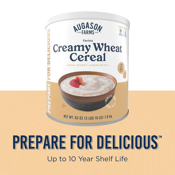 Creamy Wheat Cereal Can Emergency Food Supply, 55 Servings, 10 Year Shelf Life - Instant Breakfast Food and Healthy Snack Creamy Wheat 63 Ounce