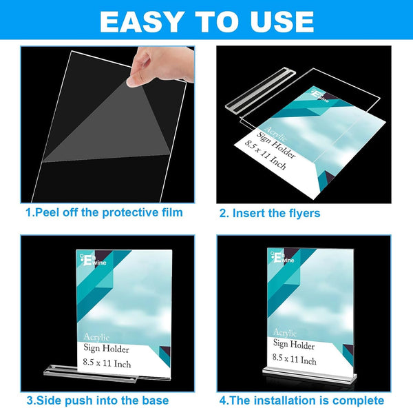EHWINE Acrylic Sign Holder 8.5 x 11, 10 Pack Double-Sided Stand up Table Top Sign Holders, Clear Acrylic Picture Frame Menu Flyer Paper Holder