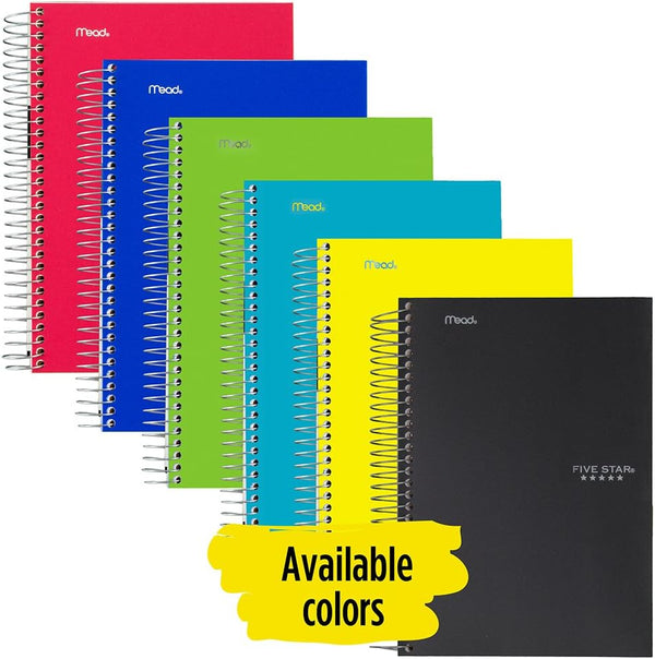 Five Star Spiral Notebook, 1 Subject, College Ruled Paper, 100 Sheets, Colored Small Note Book, Lined Paper, Home School Supplies for College