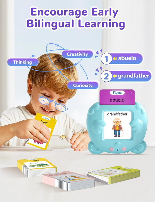 Spanish & English Talking Flash Cards for Toddlers, 510 Sight Words Bilingual Learning Toys for Children, Autism Pocket Speech Therapy Toys,