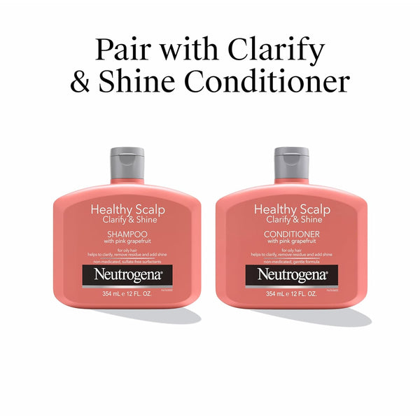 Neutrogena Exfoliating Healthy Scalp Clarify & Shine Shampoo for Oily Hair and Scalp, Anti-Residue Shampoo with Pink Grapefruit, Ph-Balanced,