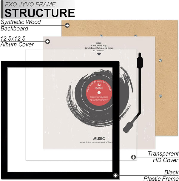Vinyl Record Frame for the Wall Display Album Cover, Black 12.5 X 12.5 Frame for Any 12 Inch LP Record with Cover - 1 Pack/Black