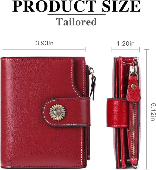 FALAN MULE Small Wallet for Women Leather Bifold Compact Small Womens Wallet with RFID Blocking Bright Red