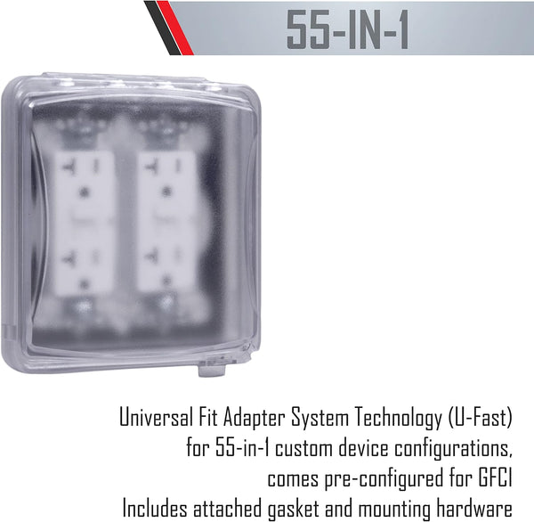 TayMac MM1410C 55-in-1 Configurations 2-Gang, Vertical Weatherproof Plastic Flat Cover, Clear 2 Gang (Pack of 1)