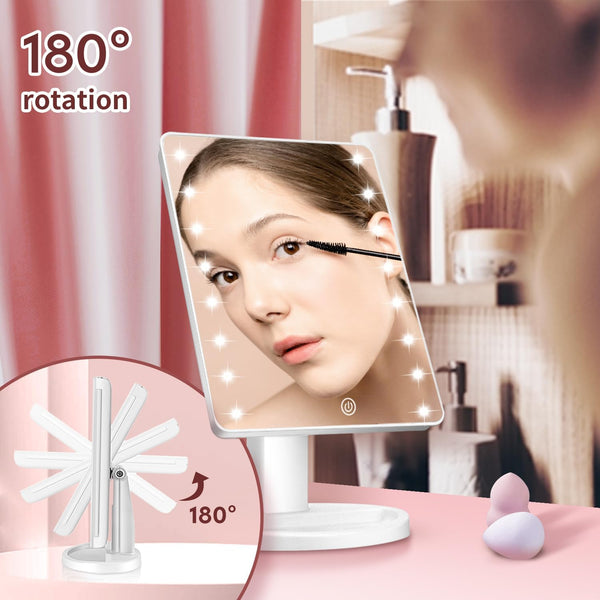 KOOKIN Lighted Vanity Makeup Mirror 16 Led Lights 180 Degree Rotation Lighted Mirror Touch Screen Adjusted Brightness Desk Mirrors USB Dual Supply