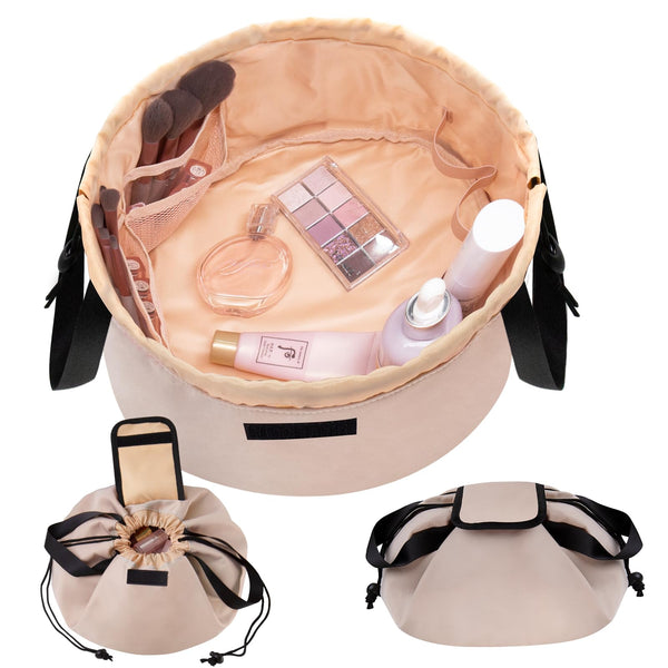 Barrel Drawstring Makeup Bag Large Travel Makeup Bag,Portable Large Capacity Cosmetic Bag Toiletry Organizer for Travel Accessories Make up