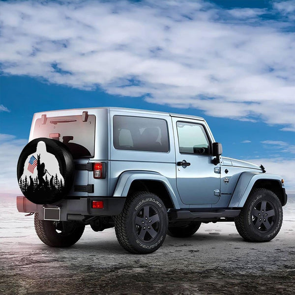 Bigfoot American Flag Camping Spare Tire Cover Wheel Protectors Weatherproof Wheel Covers Universal Fit for Trailer Rv SUV Truck Camper Travel