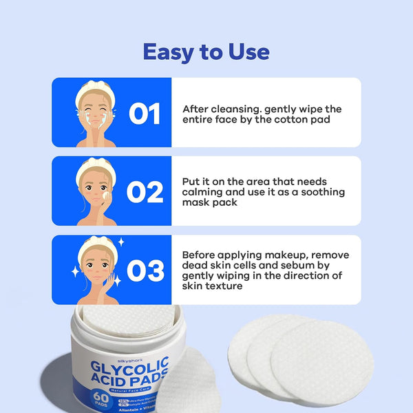 SilkyShark Glycolic Acid Resurfacing Pads (60 Count), 10% Ultra Pure + 2% Salicylic Acid, Exfoliating Peel Pads for Face, Effective Chemical Peel,