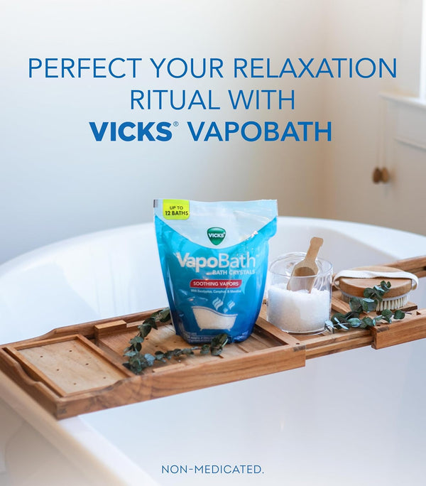 Vicks Vapobath, Bath Salts, Bath Bomb, Non-Medicated Bath Crystals, Comforting Vicks Vapors, Vapor Bath, Aromatherapy with Eucalyptus and Menthol
