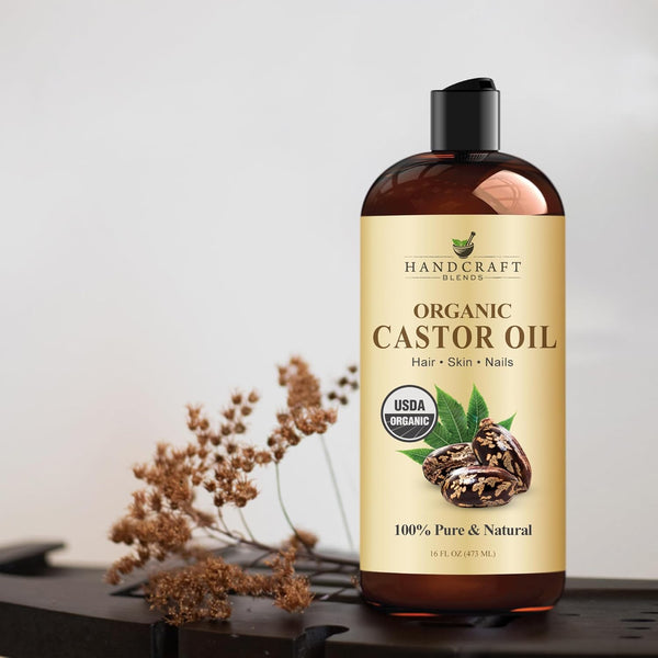 Handcraft Blends Organic Castor Oil - 16 Fl Oz - 100% Pure and Natural - Premium Grade Carrier Oil for Hair Growth, Eyelashes and Eyebrows - Hair