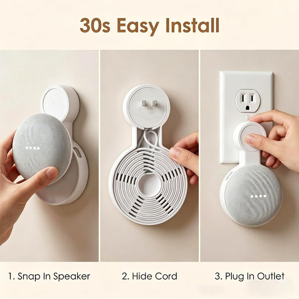 Wall Mount for Google Home Mini & Google Nest Mini, Cord Management | Hides Cords, Clears Counter Space, No-Drill Easy Installation 1 Pack