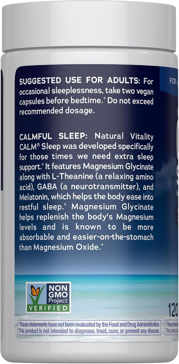 Natural Vitality Calm Sleep Magnesium Supplement, Melatonin & Magnesium Citrate, Sleep Aid Capsules, Gluten Free, Vegan, Non-Gmo, Helps the Body
