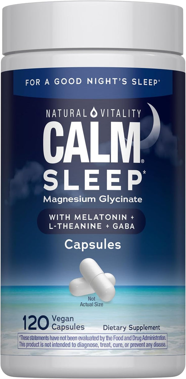 Natural Vitality Calm Sleep Magnesium Supplement, Melatonin & Magnesium Citrate, Sleep Aid Capsules, Gluten Free, Vegan, Non-Gmo, Helps the Body