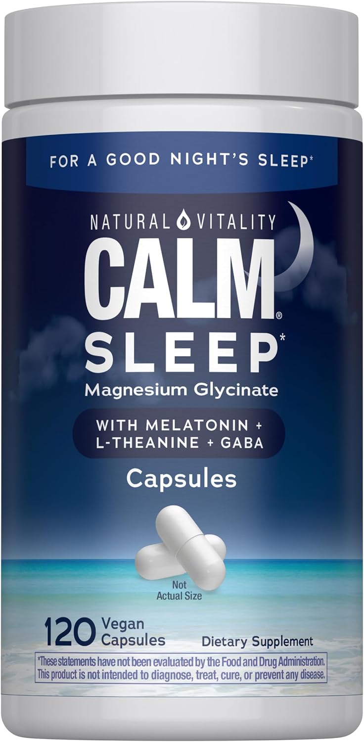 Natural Vitality Calm Sleep Magnesium Supplement, Melatonin & Magnesium Citrate, Sleep Aid Capsules, Gluten Free, Vegan, Non-Gmo, Helps the Body