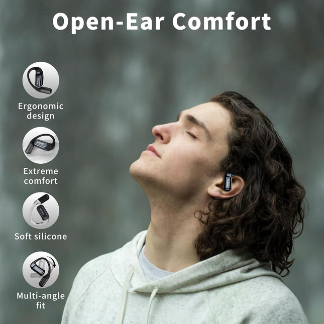 BUGANI Open Ear Headphones, Bluetooth 5.2 Wireless Headphones with Microphone, ENC Clear Talk, Immersive Stereo Sound, F