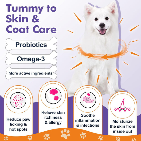Probiotics for Dogs, Freeze-Dried Dog Probiotics and Digestive Enzymes, plus Omega-3 for Itchy Skin, 3-In-1 Prebiotics for Digestive Health, Dog