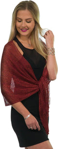 ShineGlitz Shawls and Wraps for Evening Dresses, Metallic Glitter Shawls for Women, Sparkling Wedding Giving Shawl Gift Burgundy Red